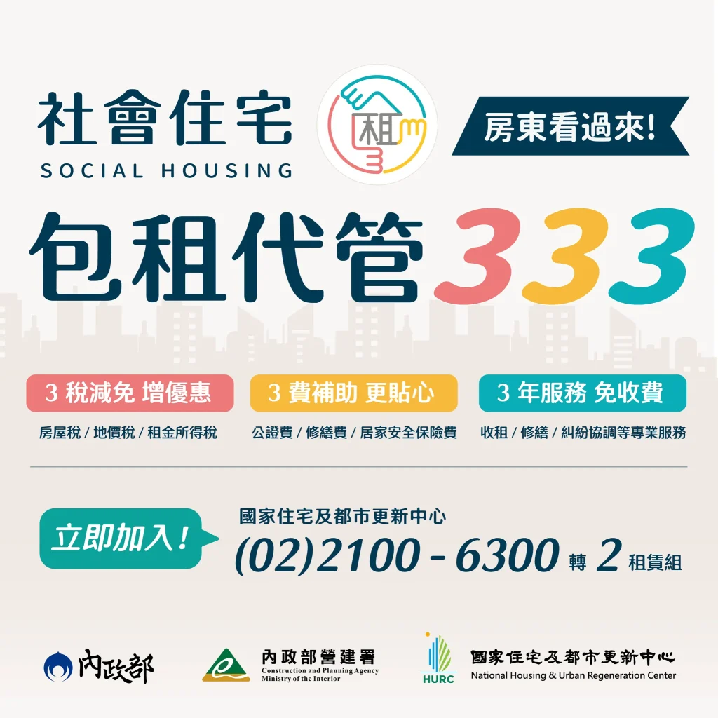 社宅包租代管成功達成8萬戶目標,共創公益價值 1 社會住宅包租代管,房東有333好處不要錯過