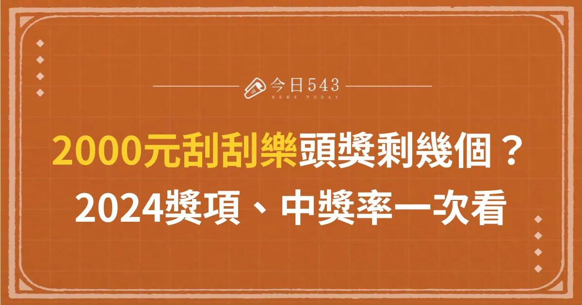 2000元刮刮樂頭獎剩下幾個？一本幾張？2024獎項、中獎率一次看