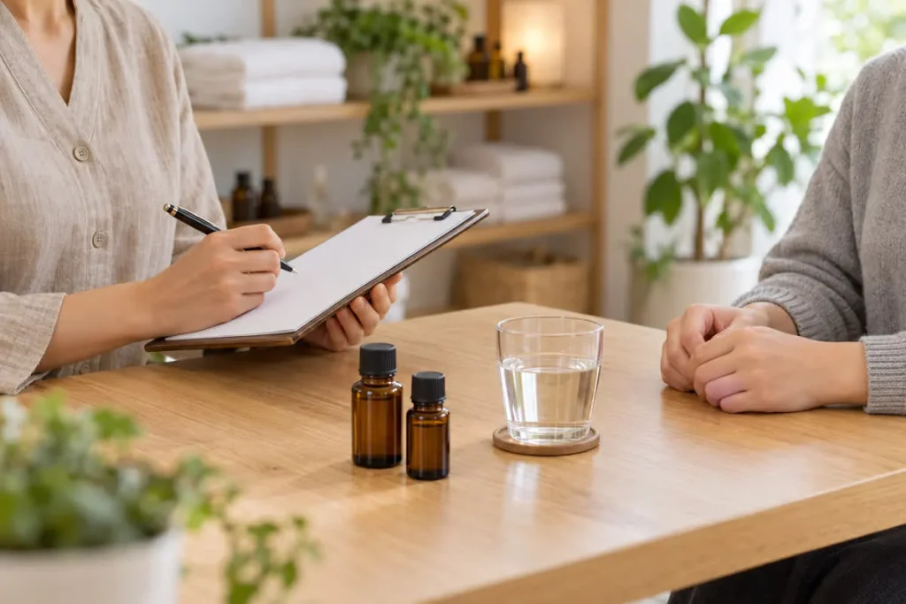 芳療研究摘要通常與：癌症病人的焦慮、睡眠、噁心、疼痛、失智症的躁動與行為症狀、失眠、情緒與壓力